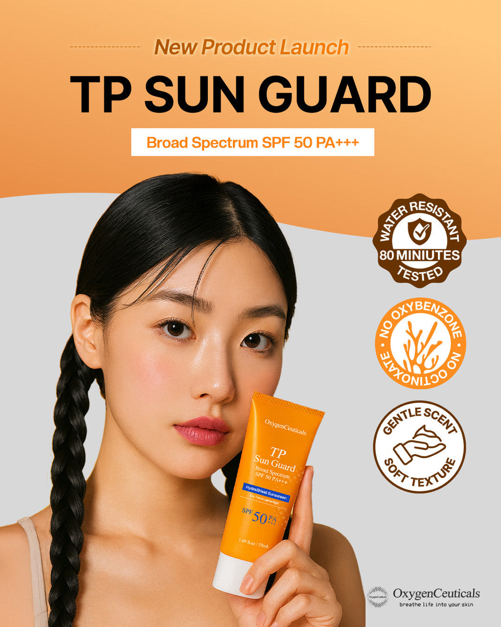 TP Sun Guard SPF50 PA+++ Hydrating Sunscreen 50ml front view | OxygenCeuticals Hong Kong / TP Sun Guard SPF50 PA+++ 保濕防曬乳 50ml 正面圖 | OxygenCeuticals 香港