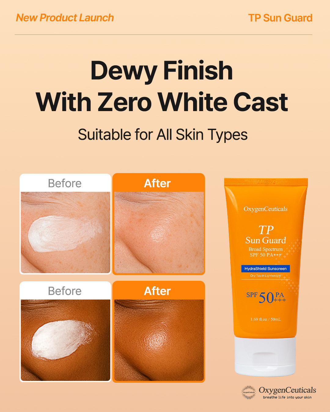 TP Sun Guard no white cast comparison on all skin tones / TP Sun Guard 無白漬效果 各膚色實測對比