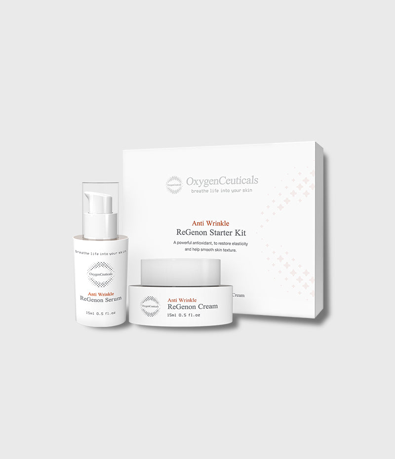 ReGenon Starter Kit serum and cream set front view / ReGenon Starter Kit 抗氧化套裝正面