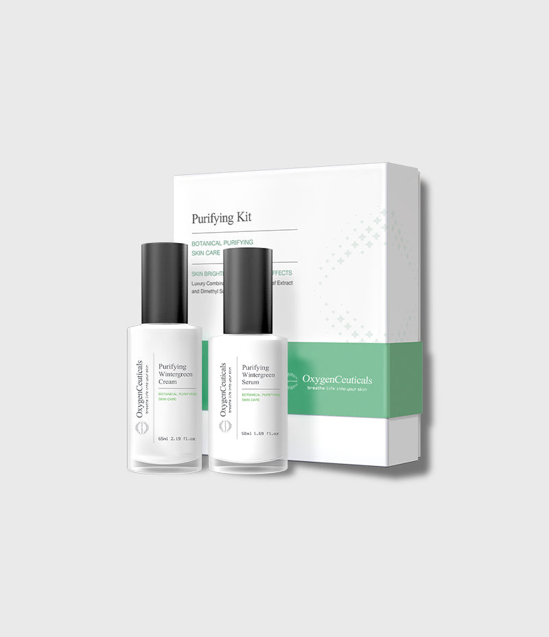 Purifying Kit wintergreen serum and cream set front view / Purifying Kit 淨化控油套裝正面