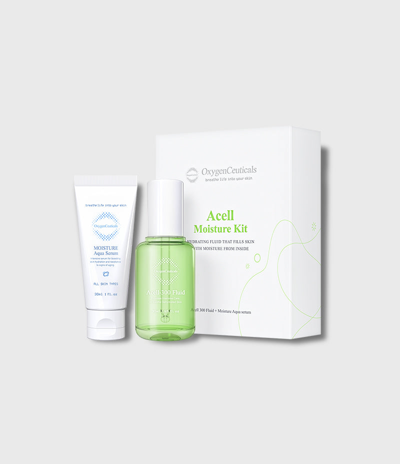 Acell Moisture Kit ACELL-300 Fluid and Moisture Aqua Serum set front view / Acell Moisture Kit 深層保濕套裝正面