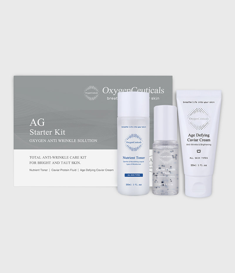 AG Starter Kit caviar toner fluid and cream trial set front view / AG Starter Kit 魚子三步曲體驗裝正面