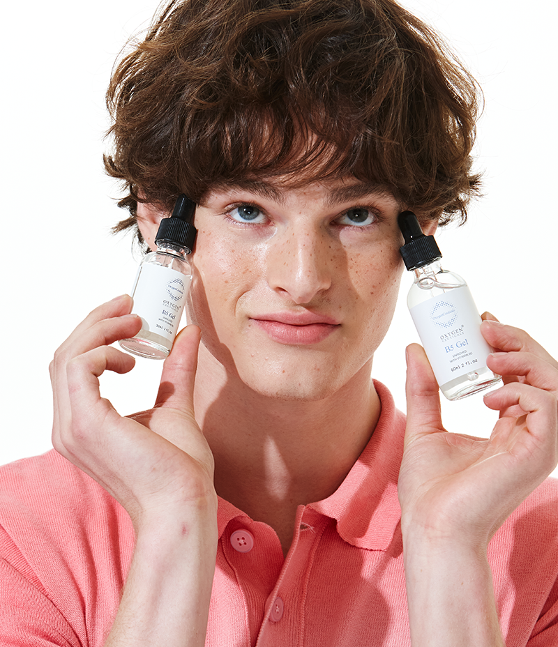 B5 Gel applied on model skin showing gel texture / B5 Gel 上面試用示範