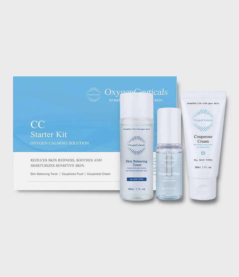 CC Starter Kit calming toner fluid and cream trial set front view / CC Starter Kit 舒緩三步曲體驗裝正面