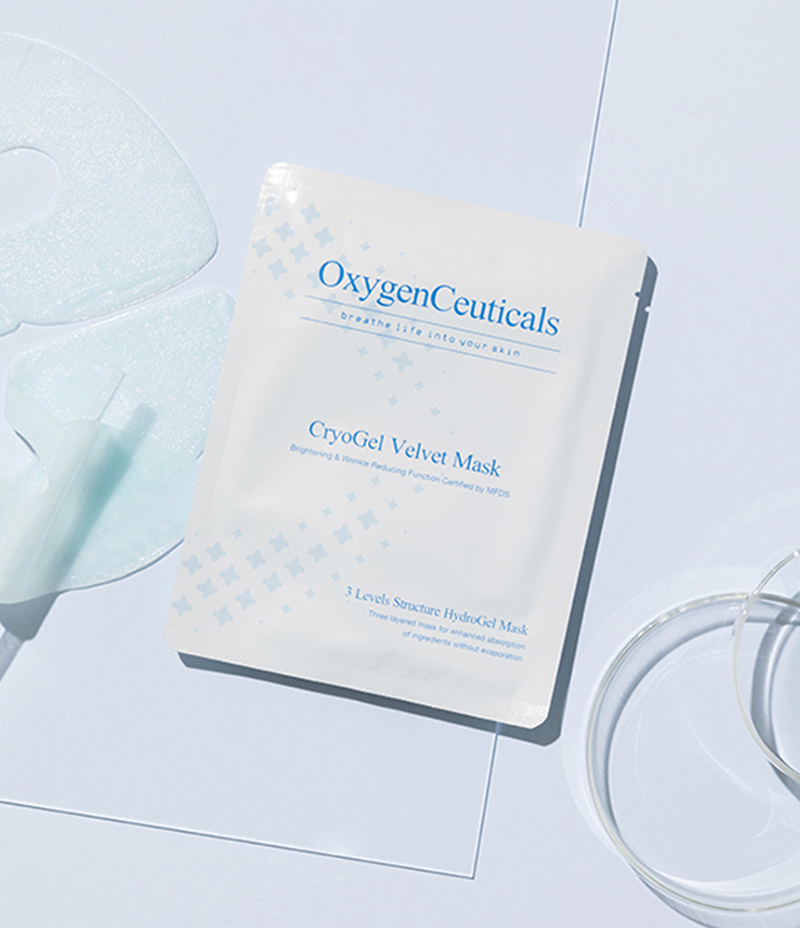 CryoGel Velvet Mask triple-layer gel sheet texture concept / CryoGel Velvet Mask 三層啫喱質地概念圖