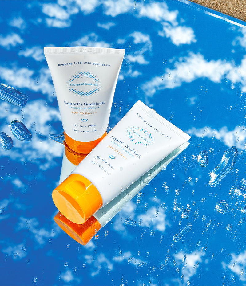 Leport's Sunblock water resistance and outdoor use concept shot / Leport's Sunblock 防水同戶外使用概念圖