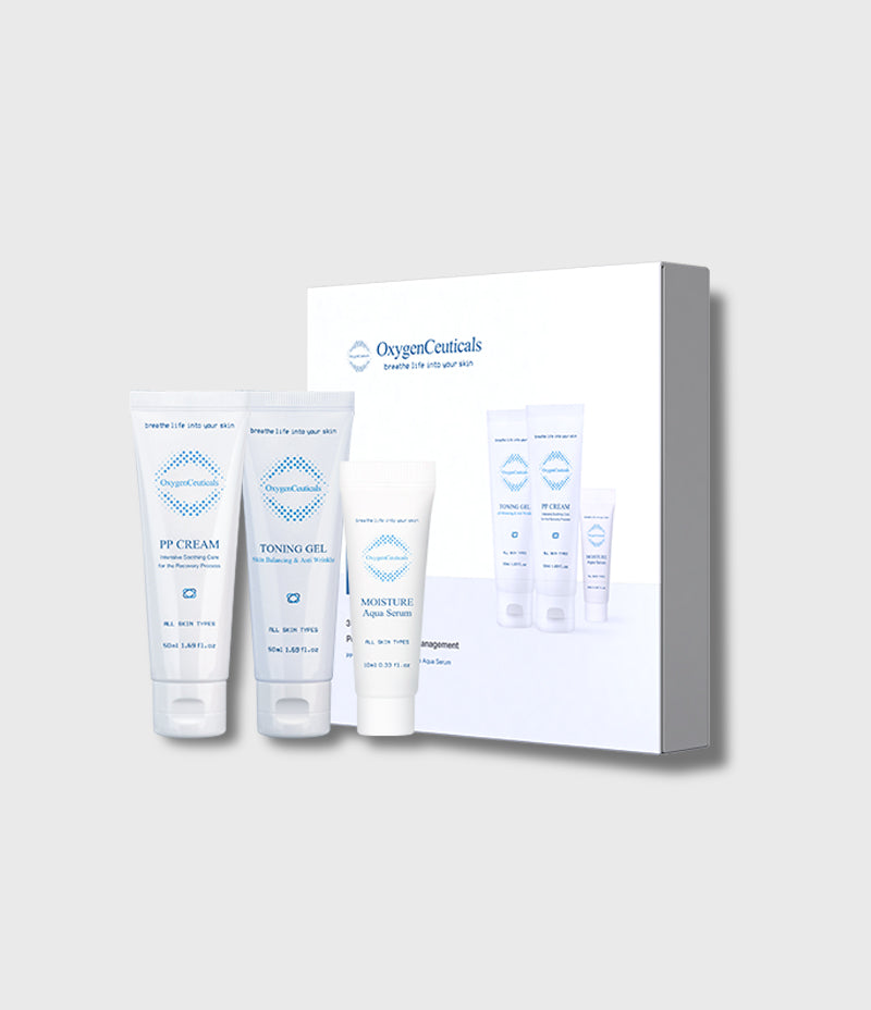 SOS PP Kit three travel size bestsellers front view / SOS PP Kit 術後急救三件旅行裝正面