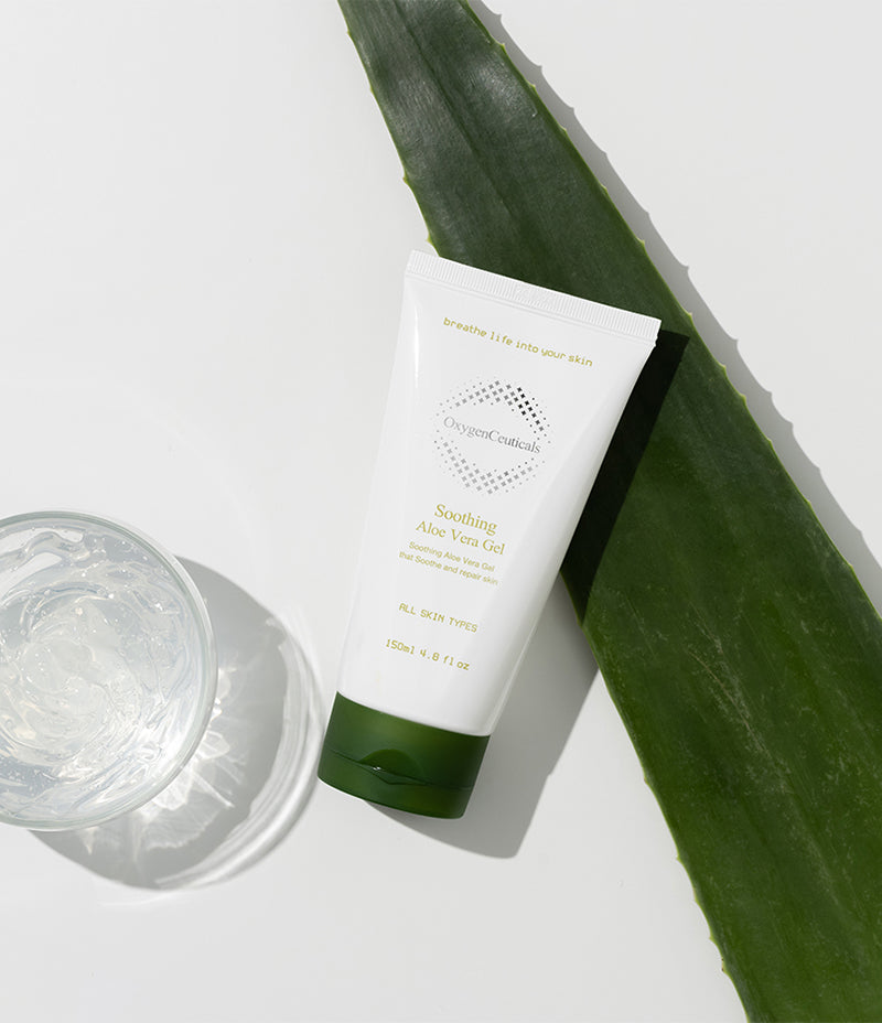 Soothing Aloe Vera Gel concept shot with aloe leaf / Soothing Aloe Vera Gel 蘆薈植物概念圖
