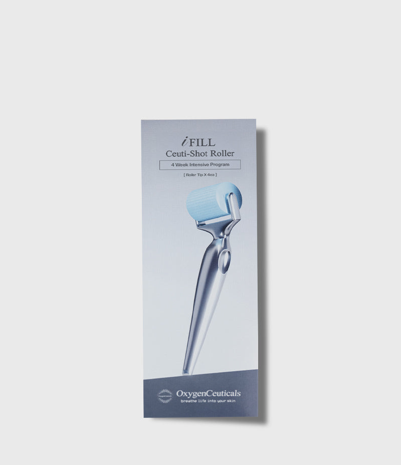 i Fill Ceuti-Shot Roller box with a silver roller with a blue roller head on the front, printed 4 Week Intensive Program and Roller Tip X 4ea