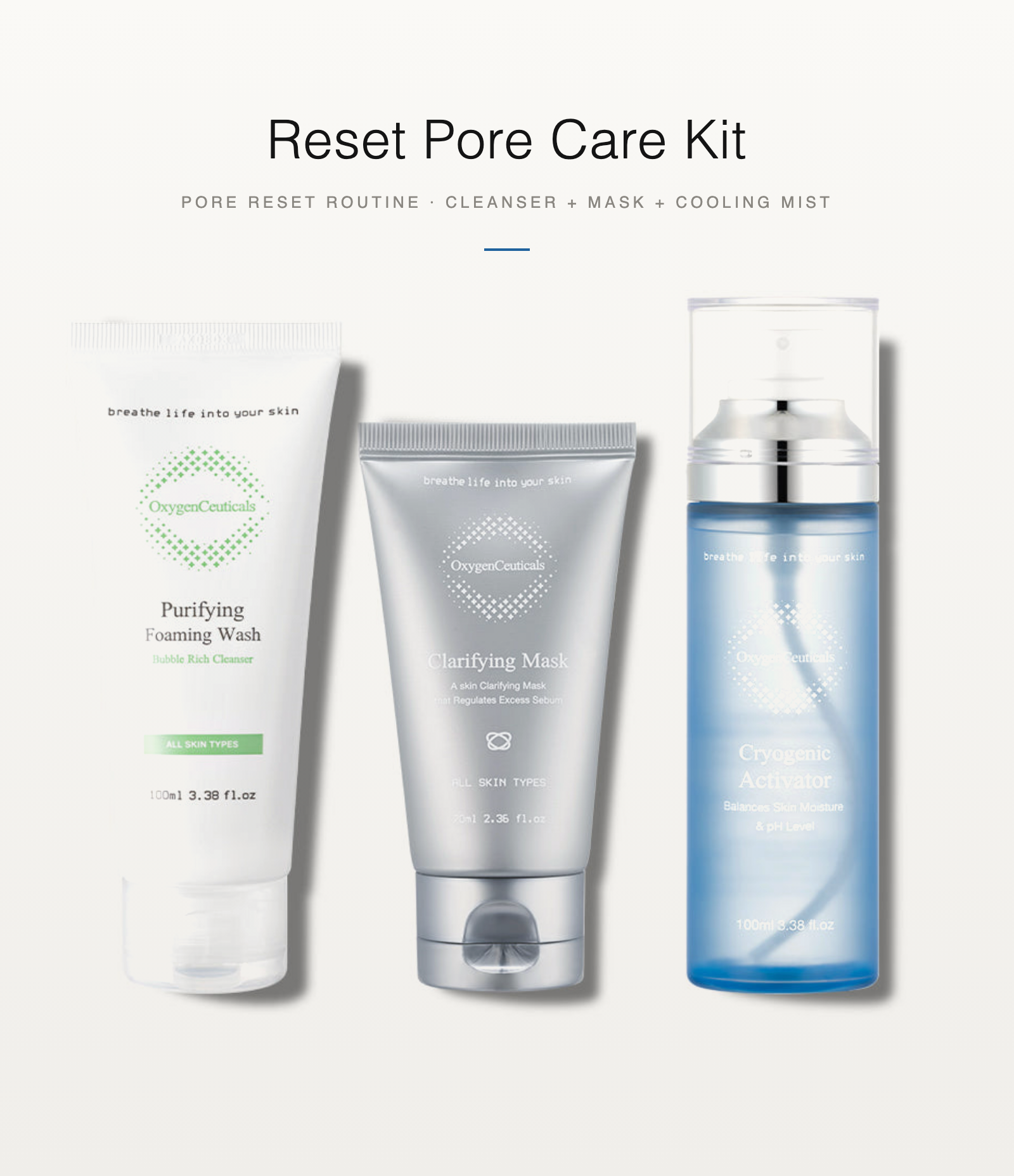 Reset Pore Care Kit 毛孔重整套裝: 潔面 + 面膜 + 冷凍噴霧 | cleanser + mask + cooling mist