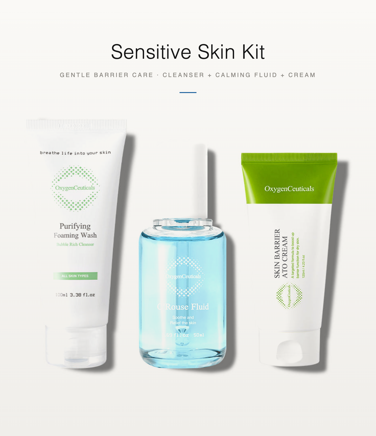 Sensitive Skin Kit 敏感肌套裝: 潔面 + 舒緩精華液 + 屏障面霜 | cleanser + calming fluid + cream